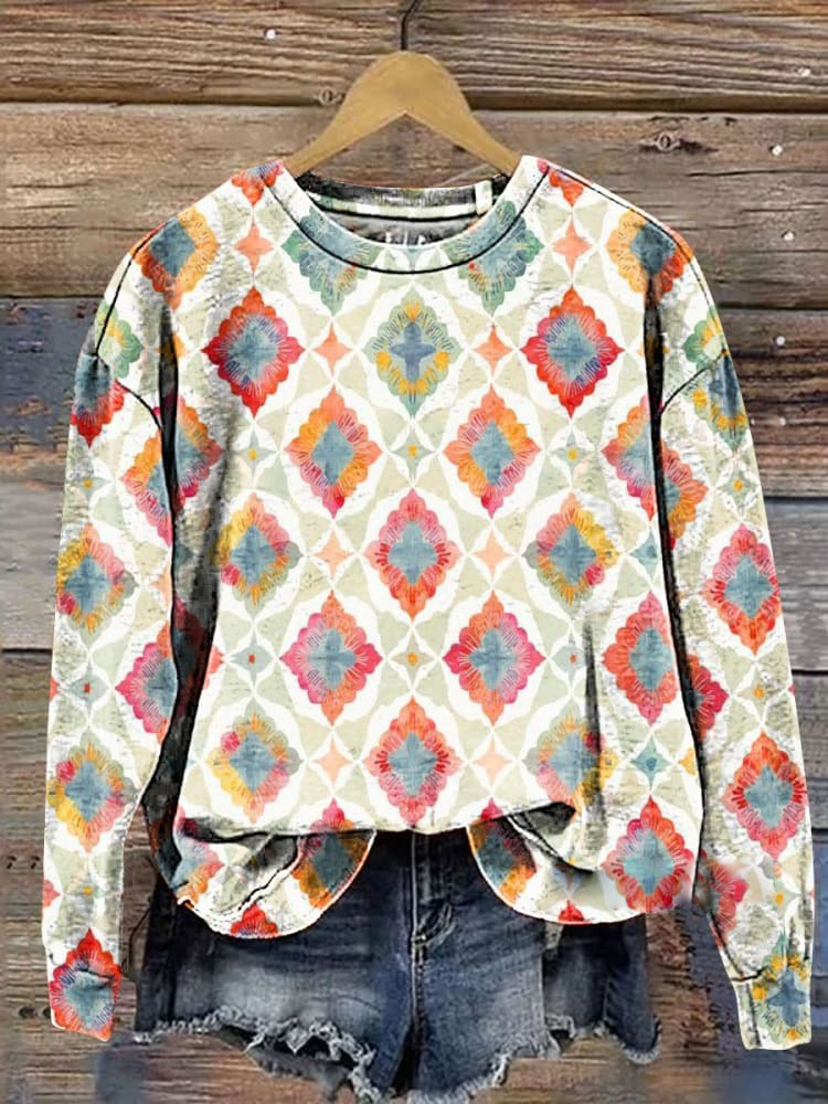 Colorblock Art Print Casual Sweatshirt
