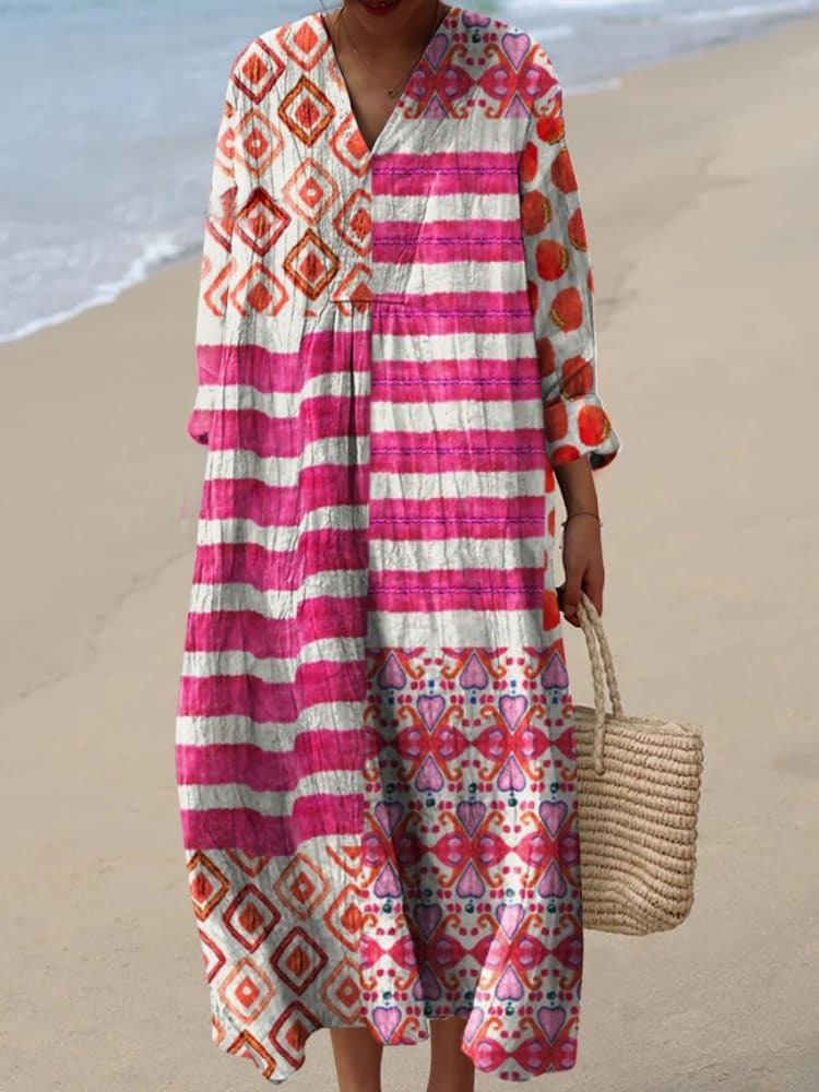 Women'sPink Ethnic Pattern Stripes Art Print Dress