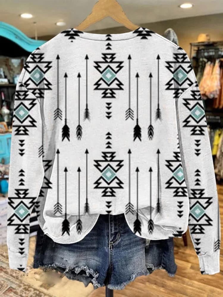 🔥Global best-selling🔥White Vintage Aztec Print Casual Sweatshirt