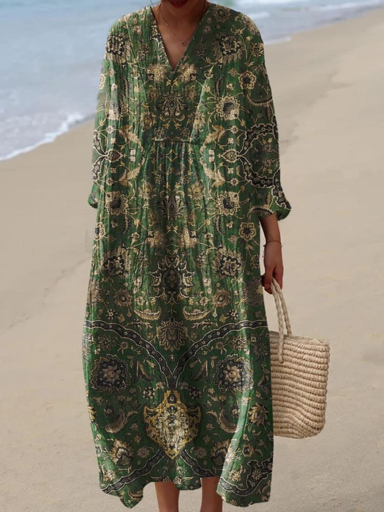 Women's Vintage Flower Pattern Art Print Dress