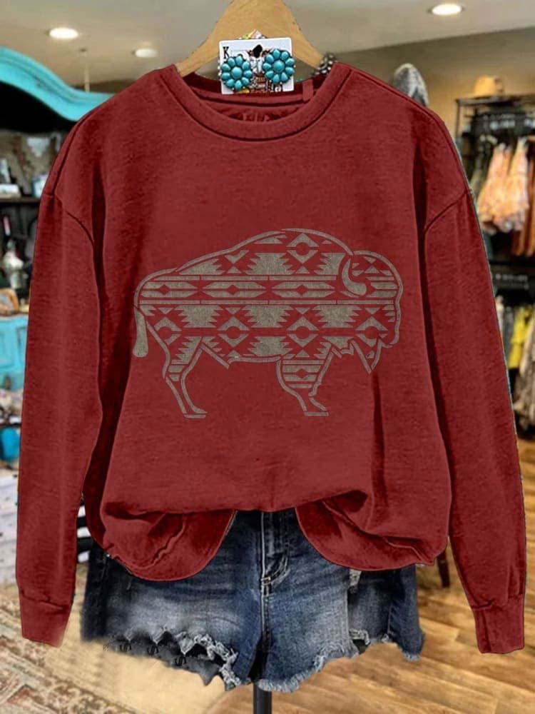 🔥Global best-selling🔥Women's Vintage buffalo Print Casual Sweatshirt