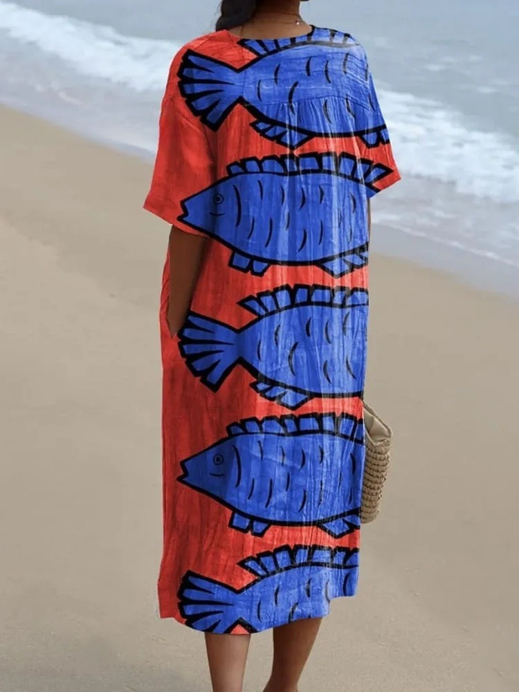 Women's Fish  Art Print  Casual Dress