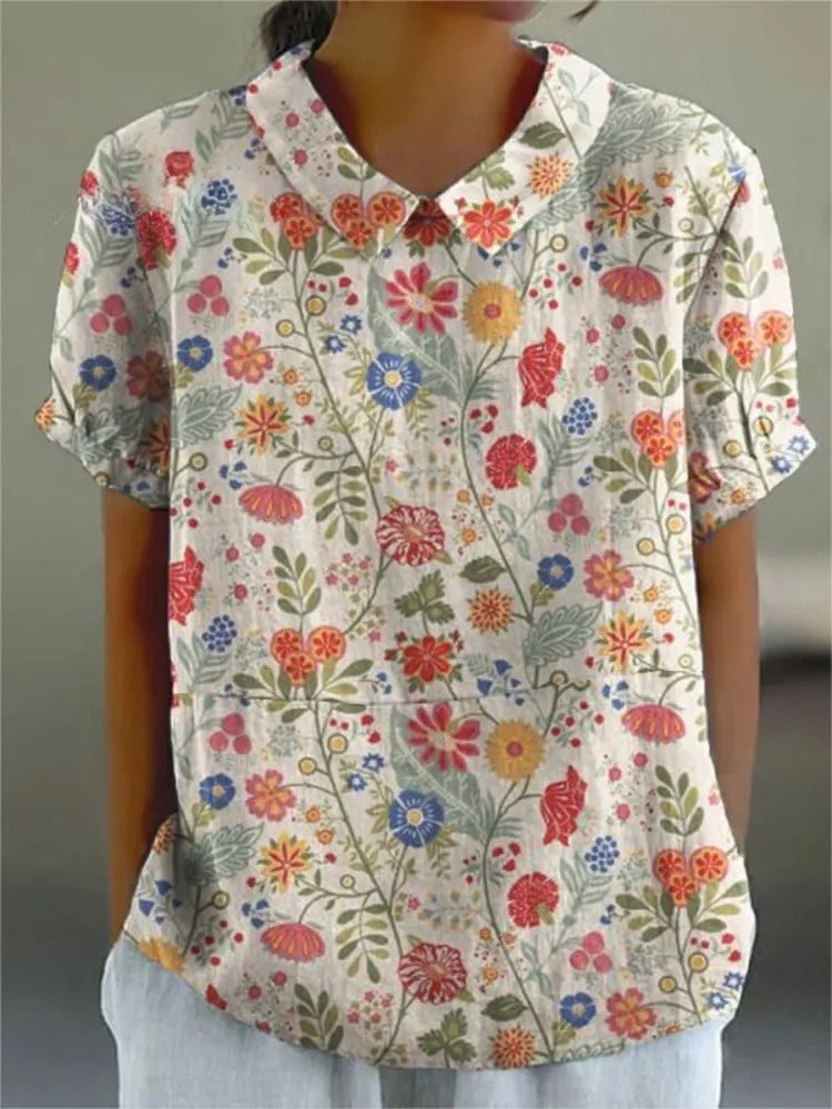 Women's  Pastoral Floral Art Print Casual Shirt