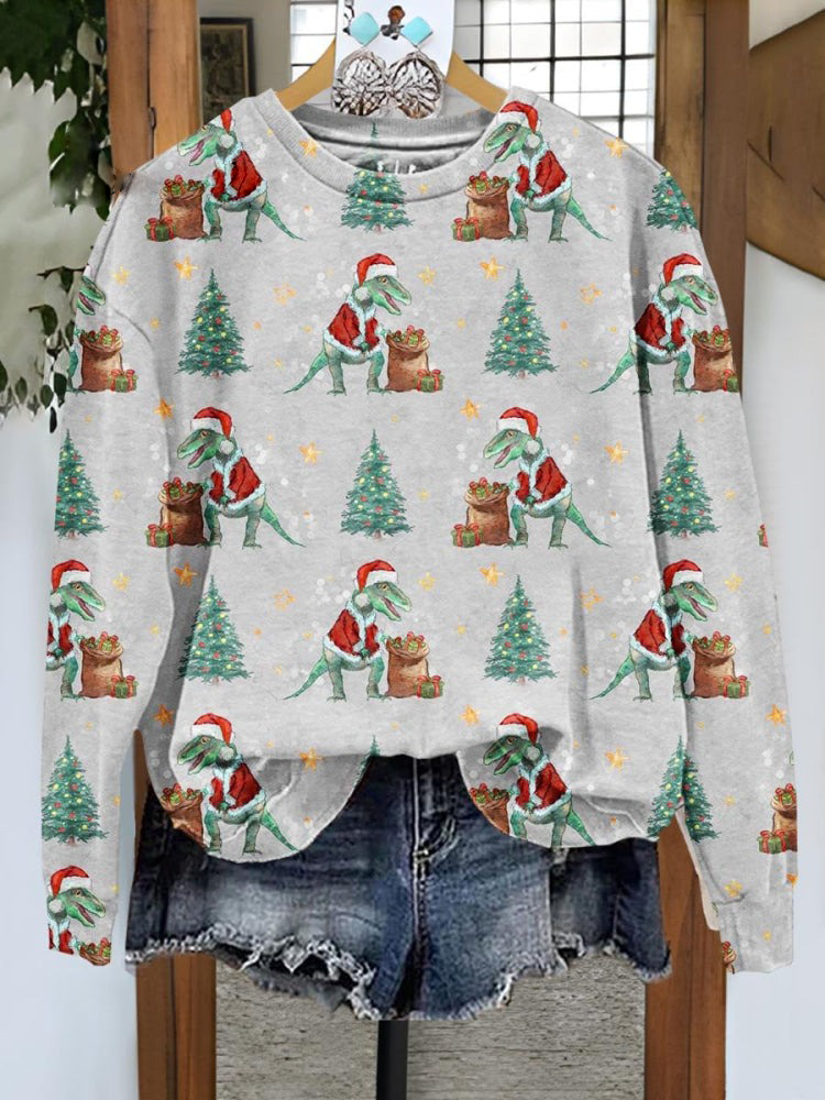 Christmas Tree Dinosaur Art Print Casual Sweatshirt