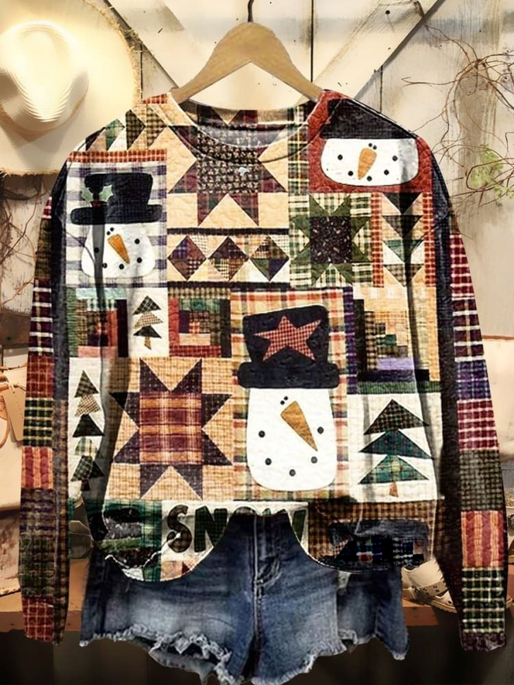 Women's Winter Vintage Snowman Prints Casual Sweatshirt