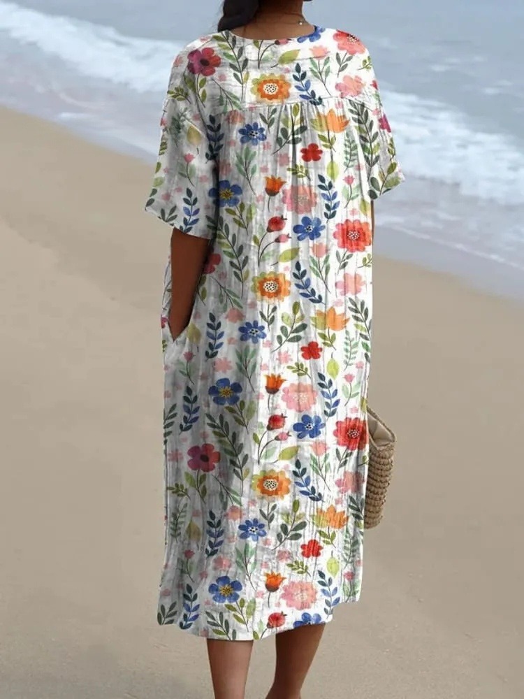 Women's Vintage Floral Art Print Casual Flowy Dress