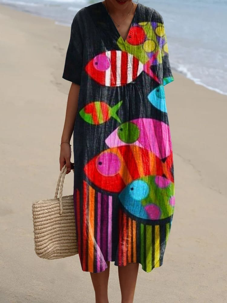 Women's Fish Art Print Casual Cotton Shirt