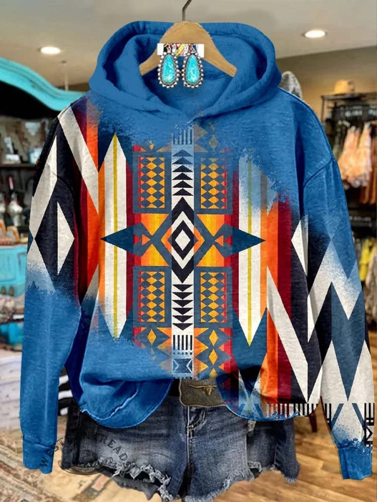Blue Aztec Print Casual Sweatshirt