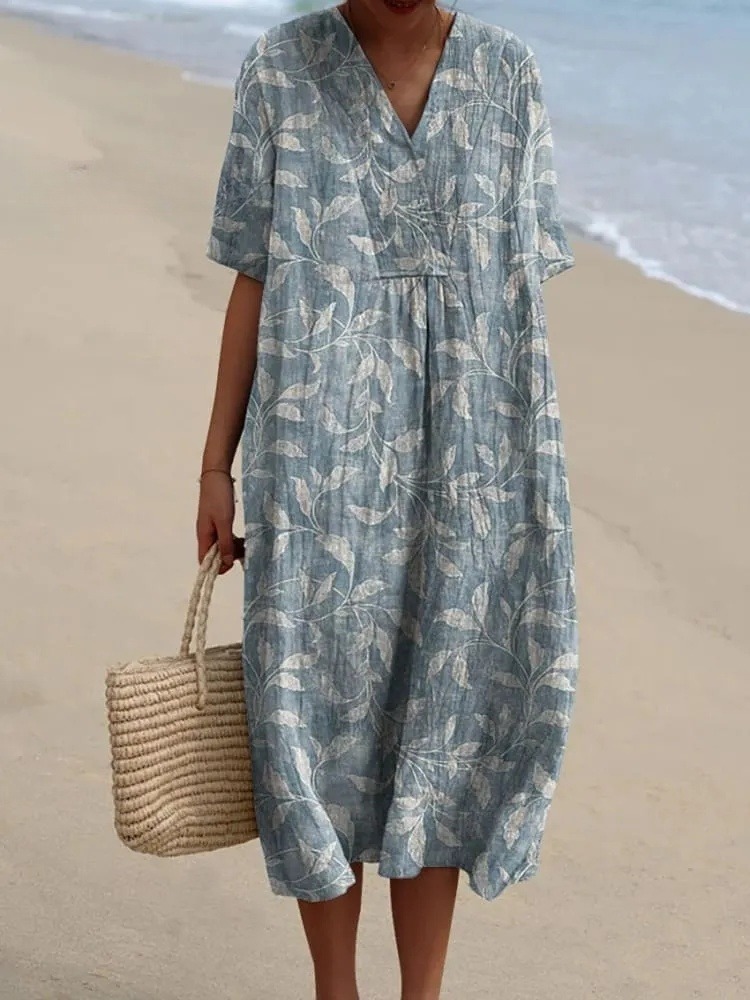 Spring Vines Pattern Printed Women's Flowy Dress