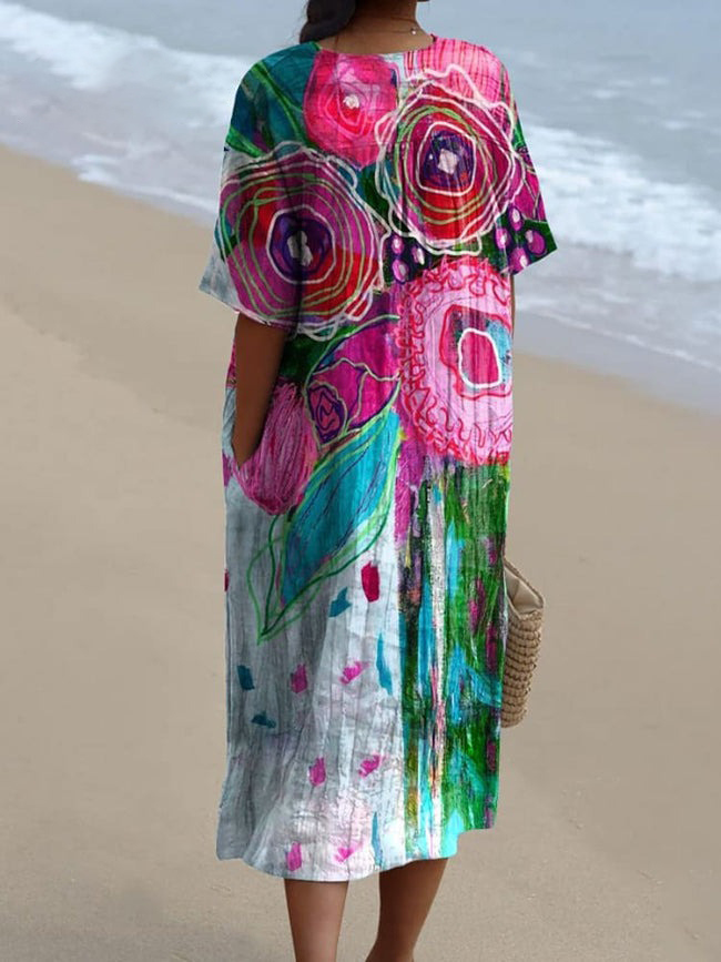 Women's Watercolor Splash Fluid Art Print Flowy Dress