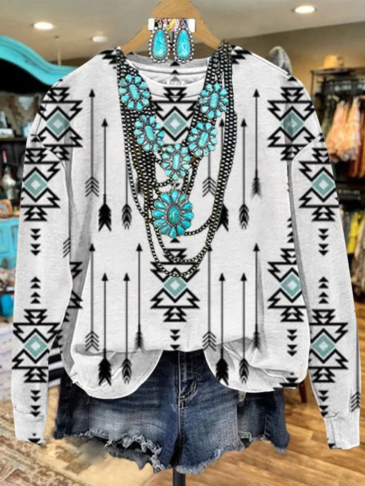 🔥Global best-selling🔥White Vintage Aztec Print Casual Sweatshirt
