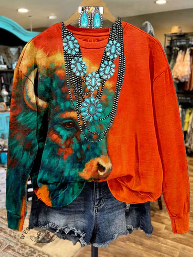 Vintage Print Casual  Sweatshirt
