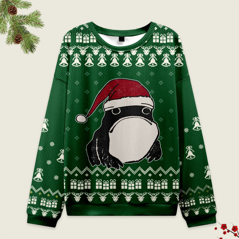 Coveshe Frog Wearing Santa Hat Green Christmas Ugly Sweater