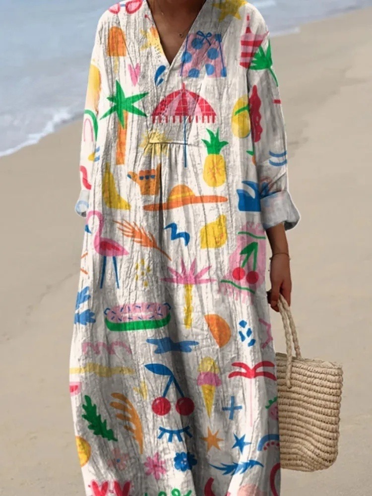 Lovely Summer Vacation Pattern Printed Women's Dress