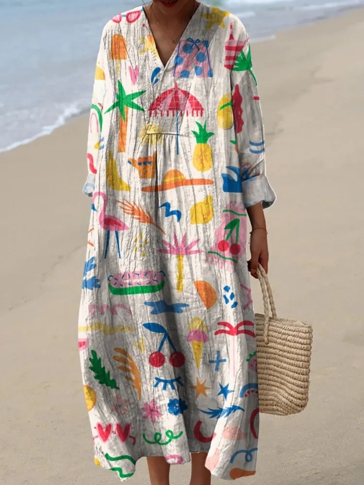 Lovely Summer Vacation Pattern Printed Women's Dress