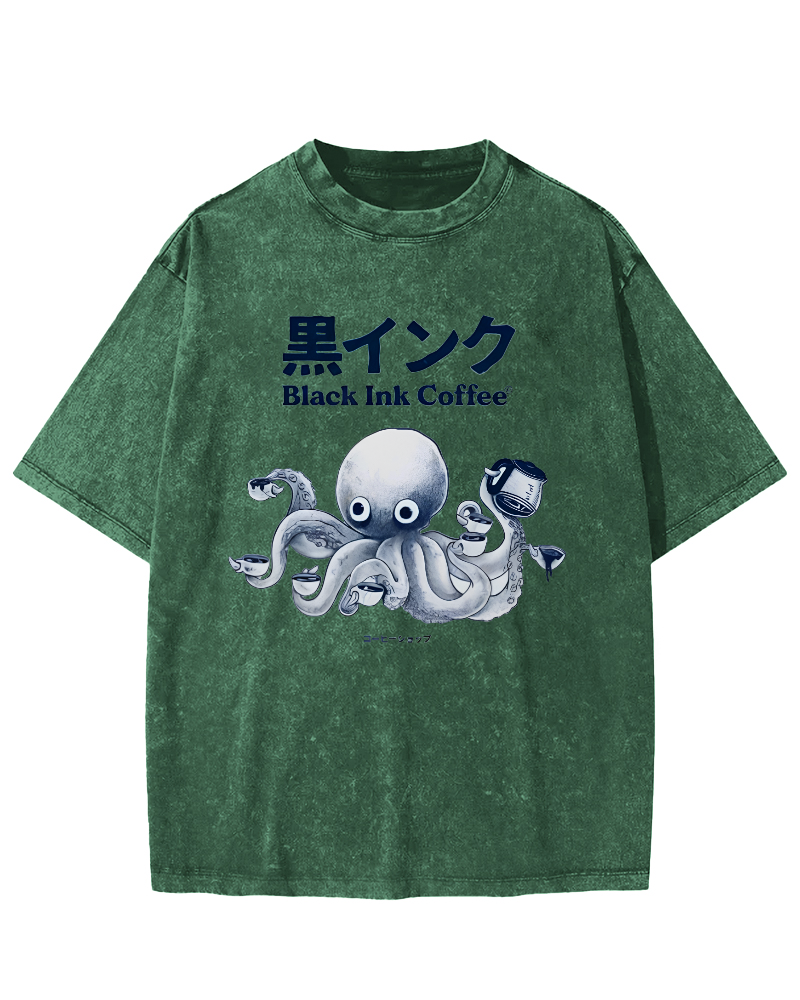 Black Ink Coffee Octopus Japan Vintage Washed T-shirt