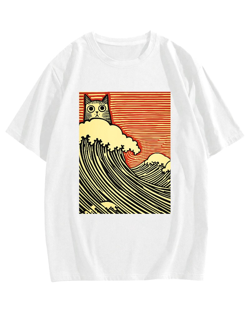 Charming Japanese Cat Art Cotton Casual T-shirt