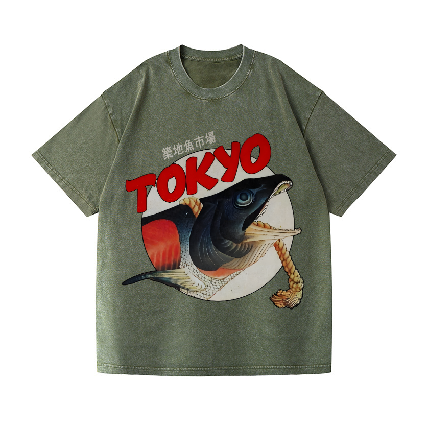 Tsukiji Fish Market Vintage Wash Japanese Design T-Shirt