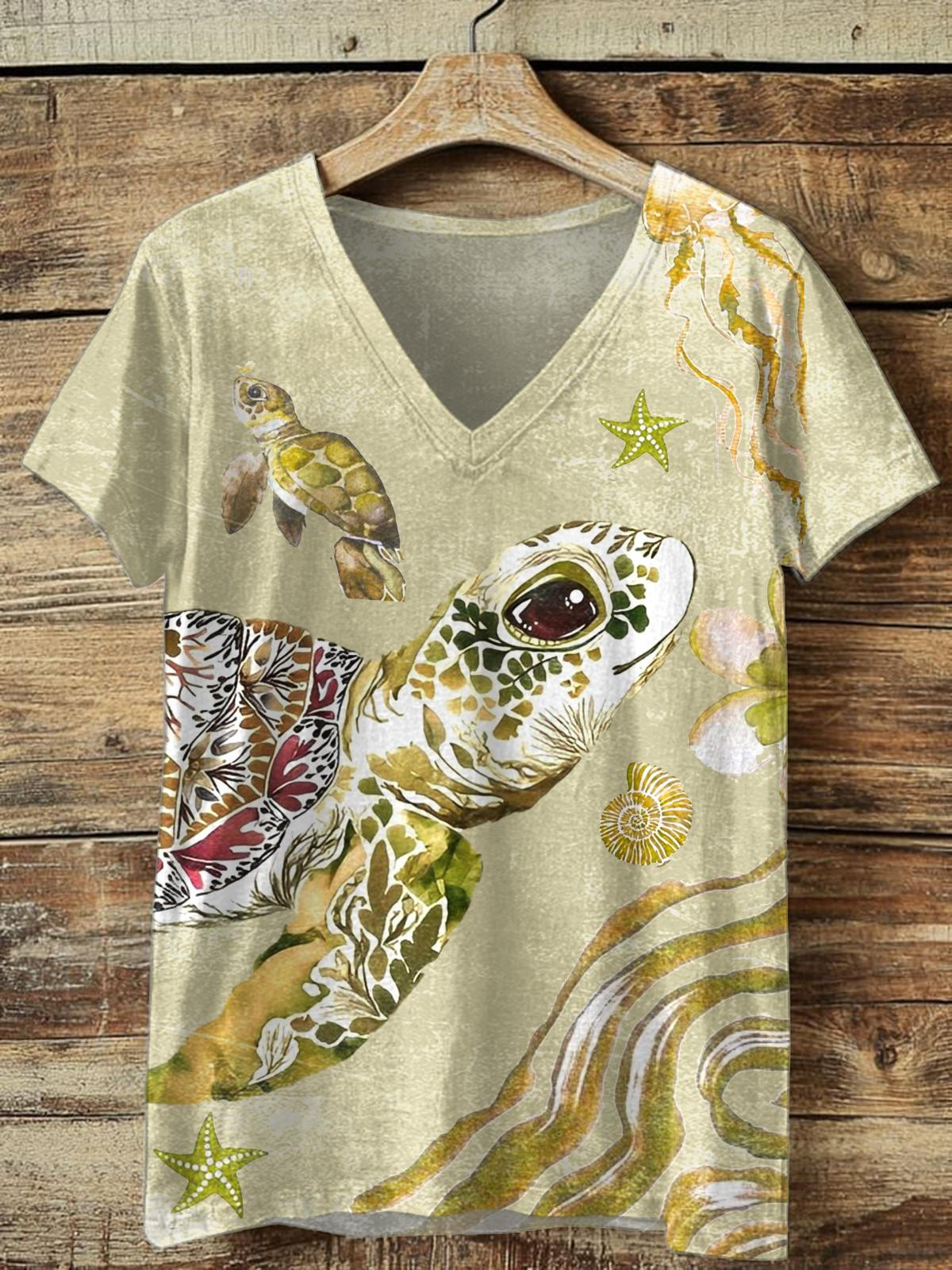 Vintage Turtle V-neck T-Shirt