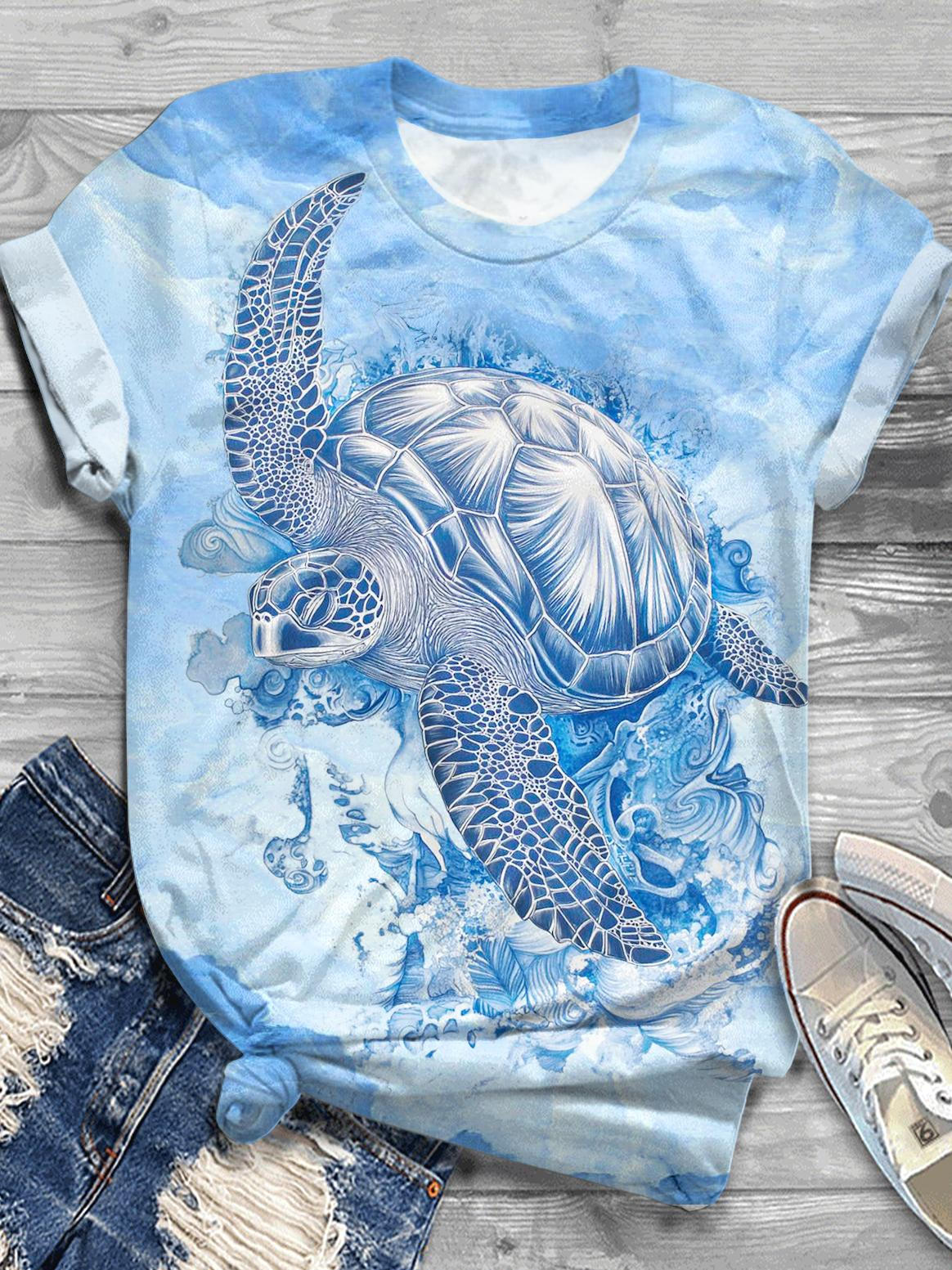Ocean Turtle Printed Crew Neck T-shirt