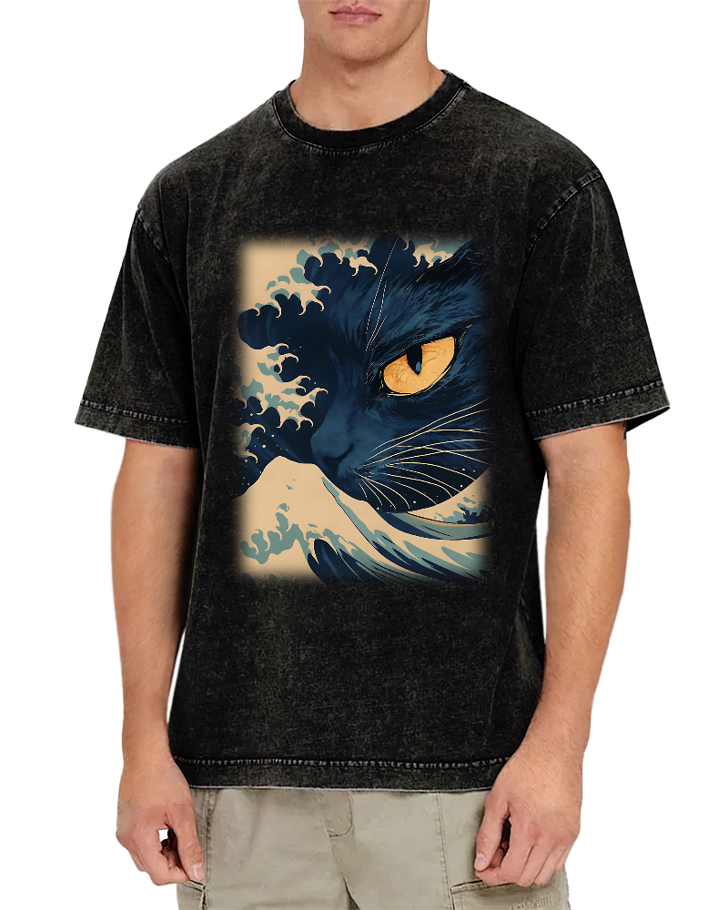 Cats in Japan's Giant Waves Vintage Washed T-shirt