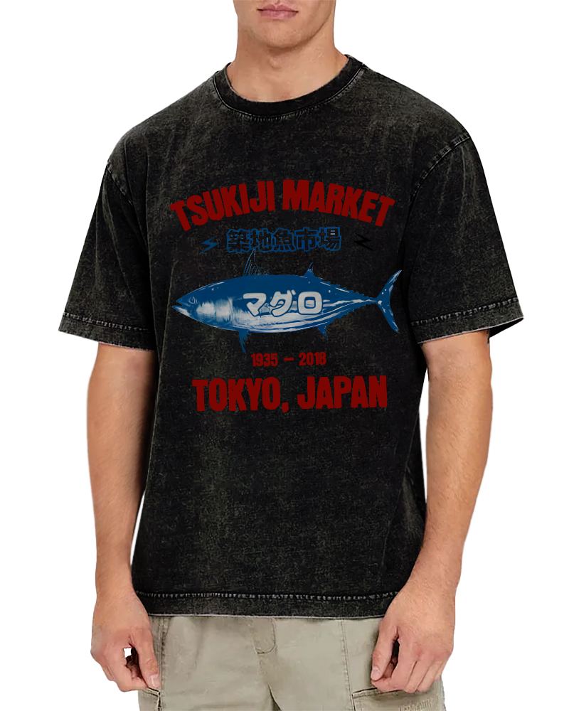 Japanese Tuna Pattern Vintage Distressed T-shirt