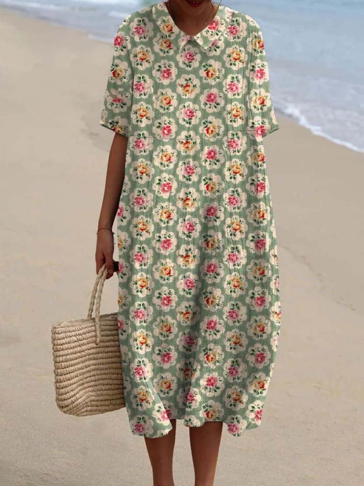 Women's Vintage Floral Art Print Casual Flowy Dress