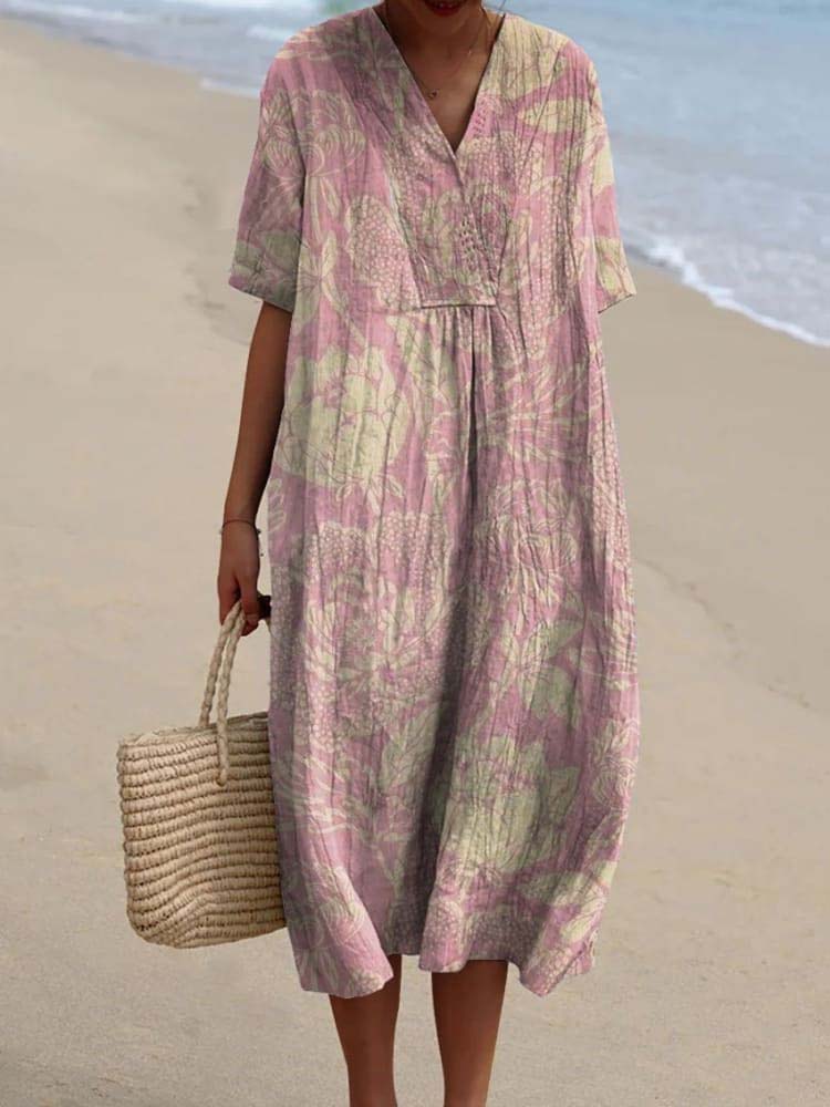 Women's Vintage Lovely Floral Art Print Casual Flowy Dress