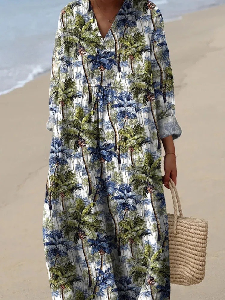 Tropical Palm Tree Pattern Printed Women's Dress