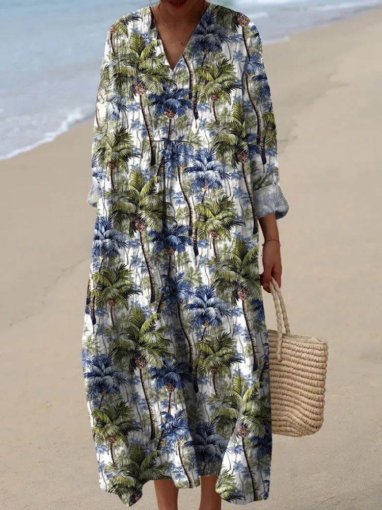 Tropical Palm Tree Pattern Printed Women's Dress