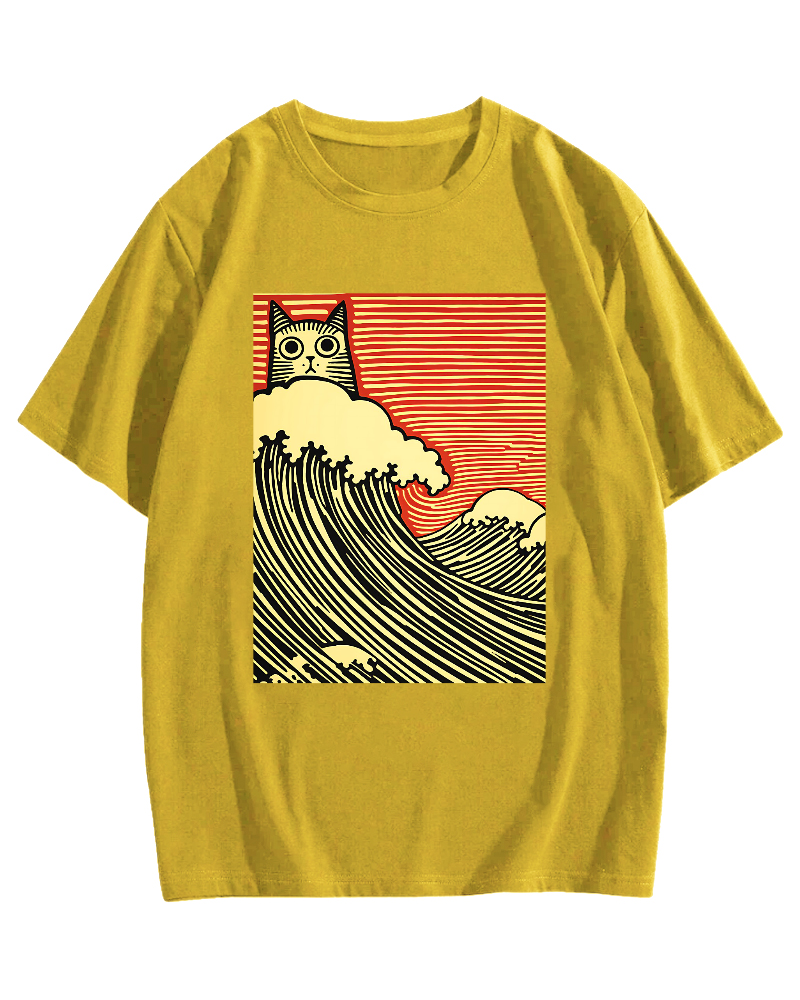 Charming Japanese Cat Art Cotton Casual T-shirt