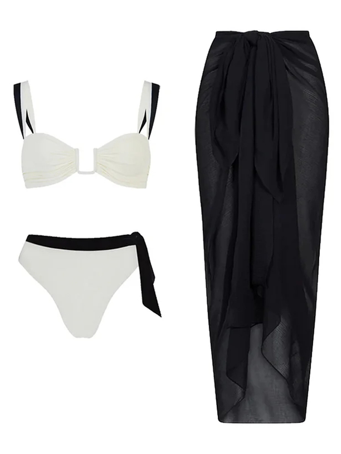 Black And White Color Block Bikini Swimsuit and Sarong