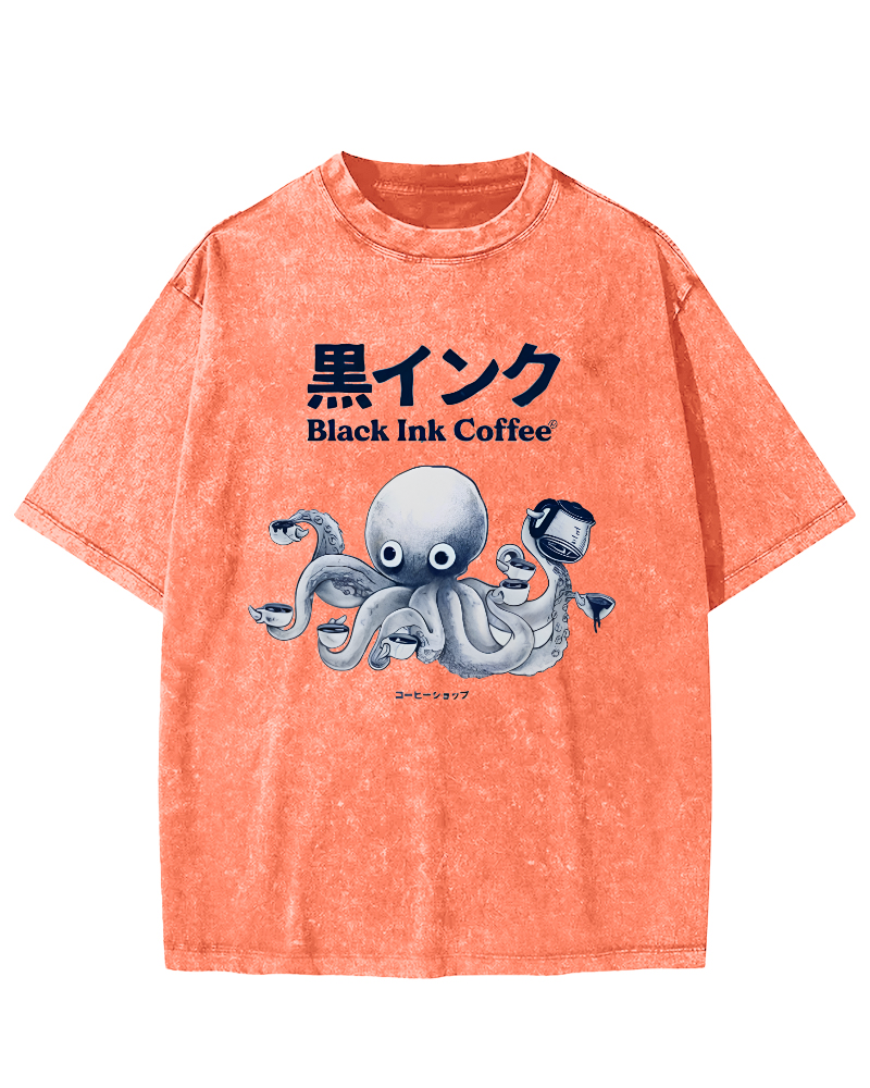 Black Ink Coffee Octopus Japan Vintage Washed T-shirt