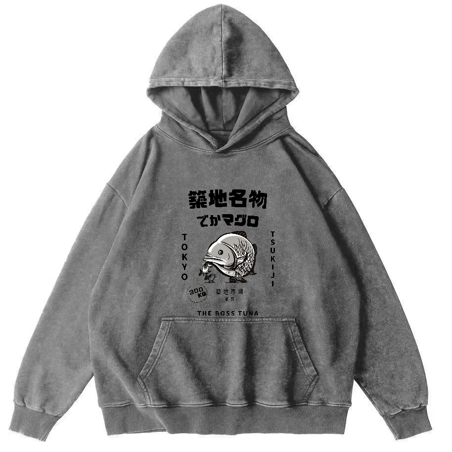 Japanese Seafood Market Pattern Vintage Distressed Hoodie