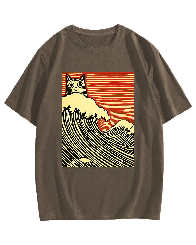Charming Japanese Cat Art Cotton Casual T-shirt