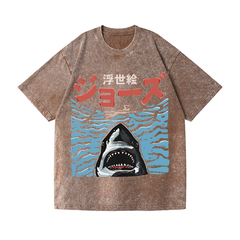 Ukiyoe Jaws Shark Vintage Wash Japanese Design T-Shirt
