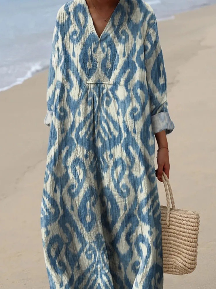Watercolor Ethnic Pattern Printed Women's Dress