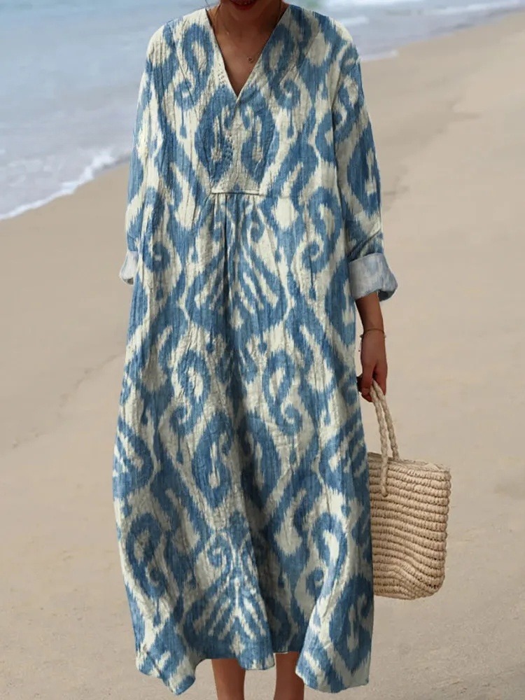 Watercolor Ethnic Pattern Printed Women's Dress