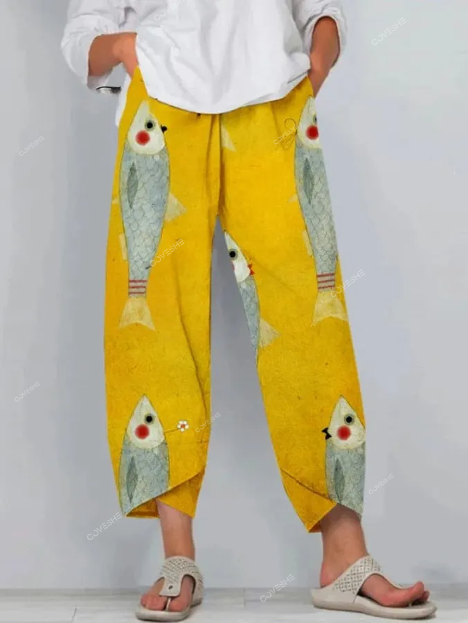 Funny Sardines Art Cropped Casual Pants
