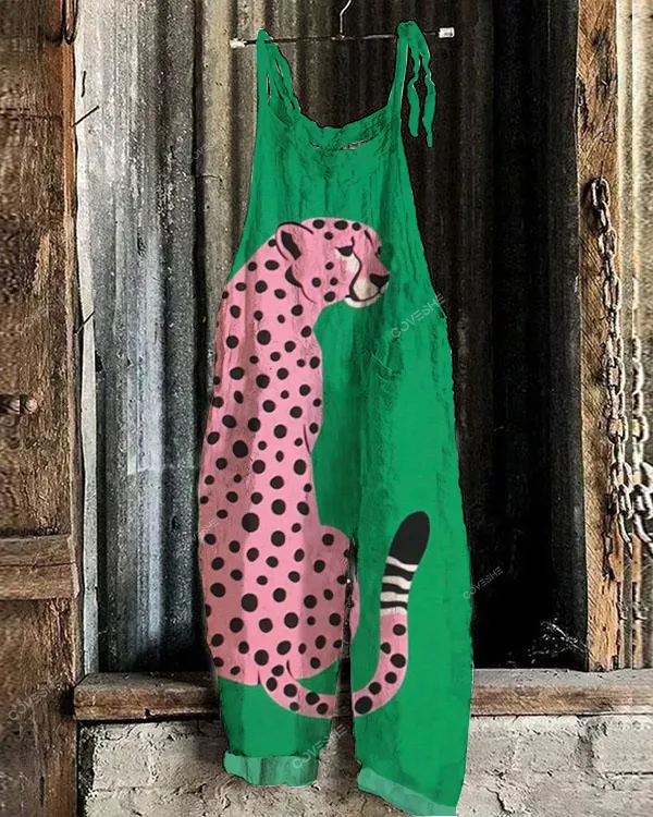 Pink Leopard Art Casual Loose Jumpsuit