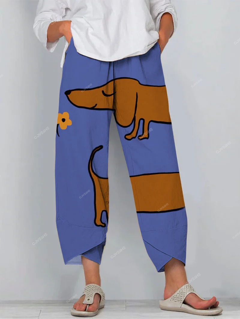 Cute And Funny Cartoon Dachshund Casual Cropped Pants