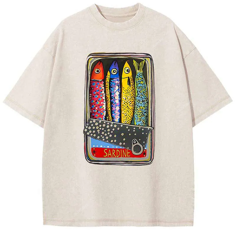 Unisex I Love Sardines Printed Washed Tee