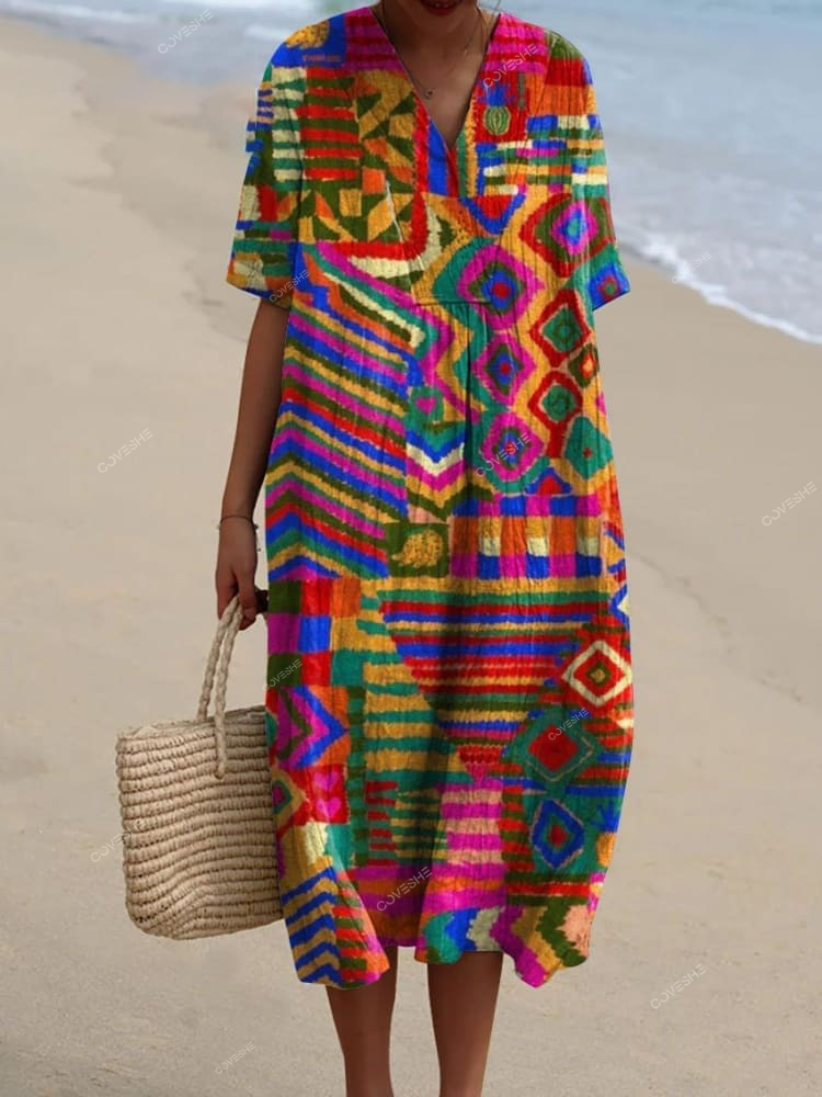 Women's Vintage Ethnic Art Print Casual   Dress