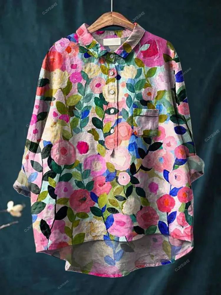 Women's Colorful Spring Floral Garden Printed Casual   Shirt