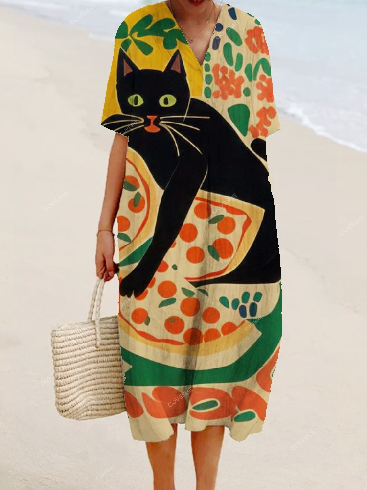 Women' Cute Black Cat Art   Dress