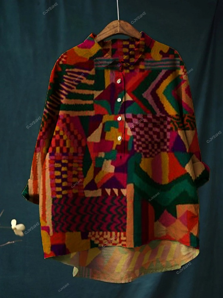 Women's Irregular Geometry Print Casual   Shirt