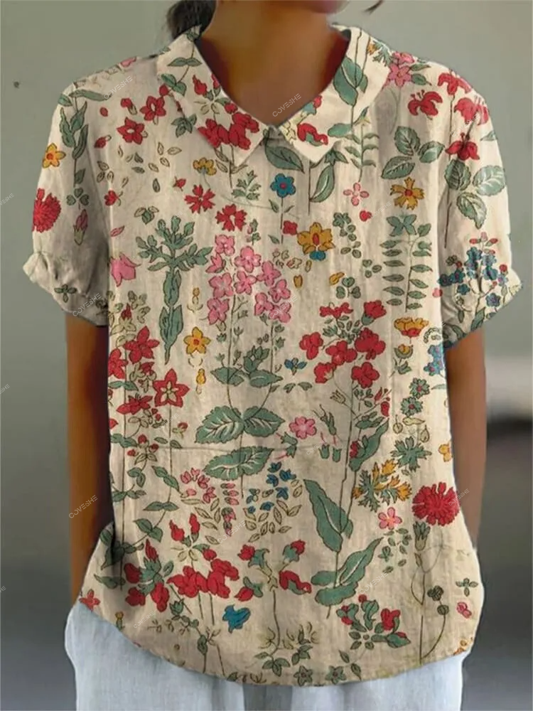 Women's Vintage Floral Art Print Casual   Shirt