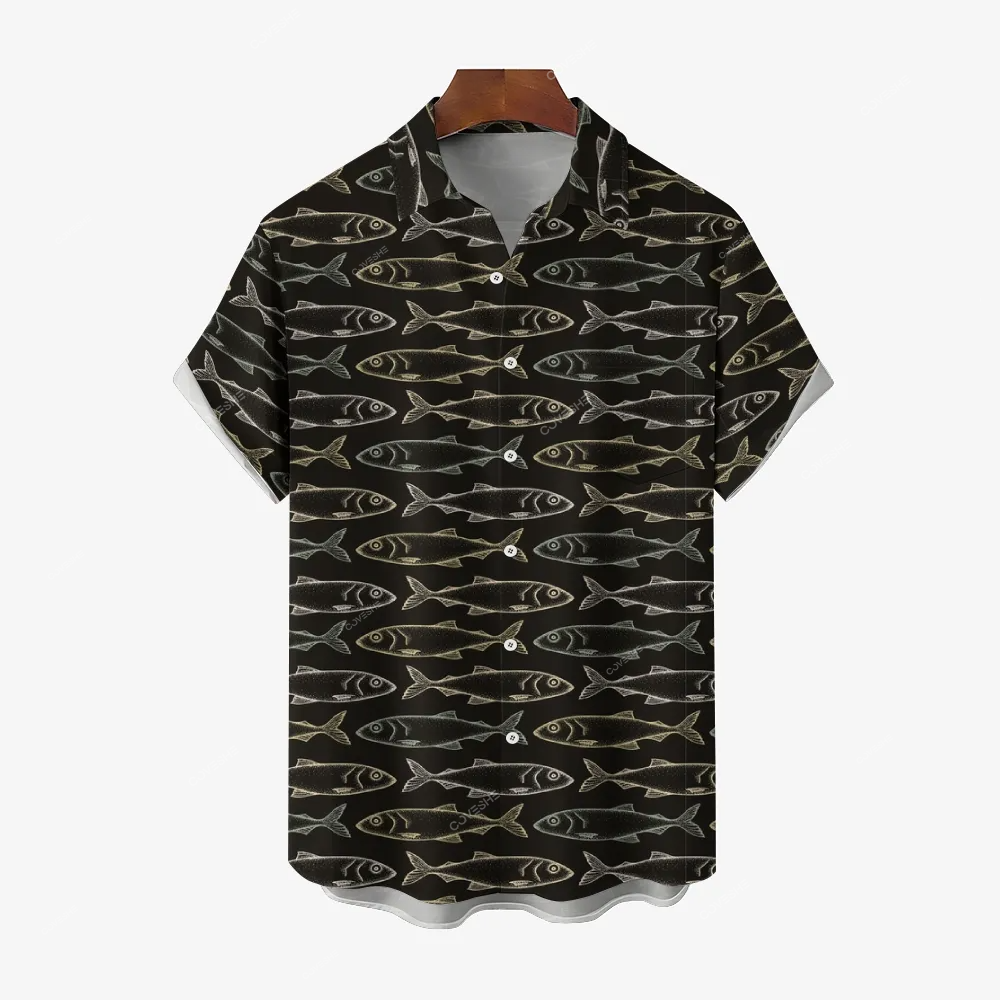 Men's Fish Print Hawaiian Casual Short Sleeve Shirt