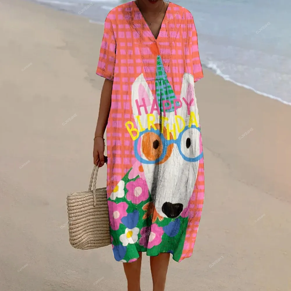 Women's Dog Print Flowy   Dress