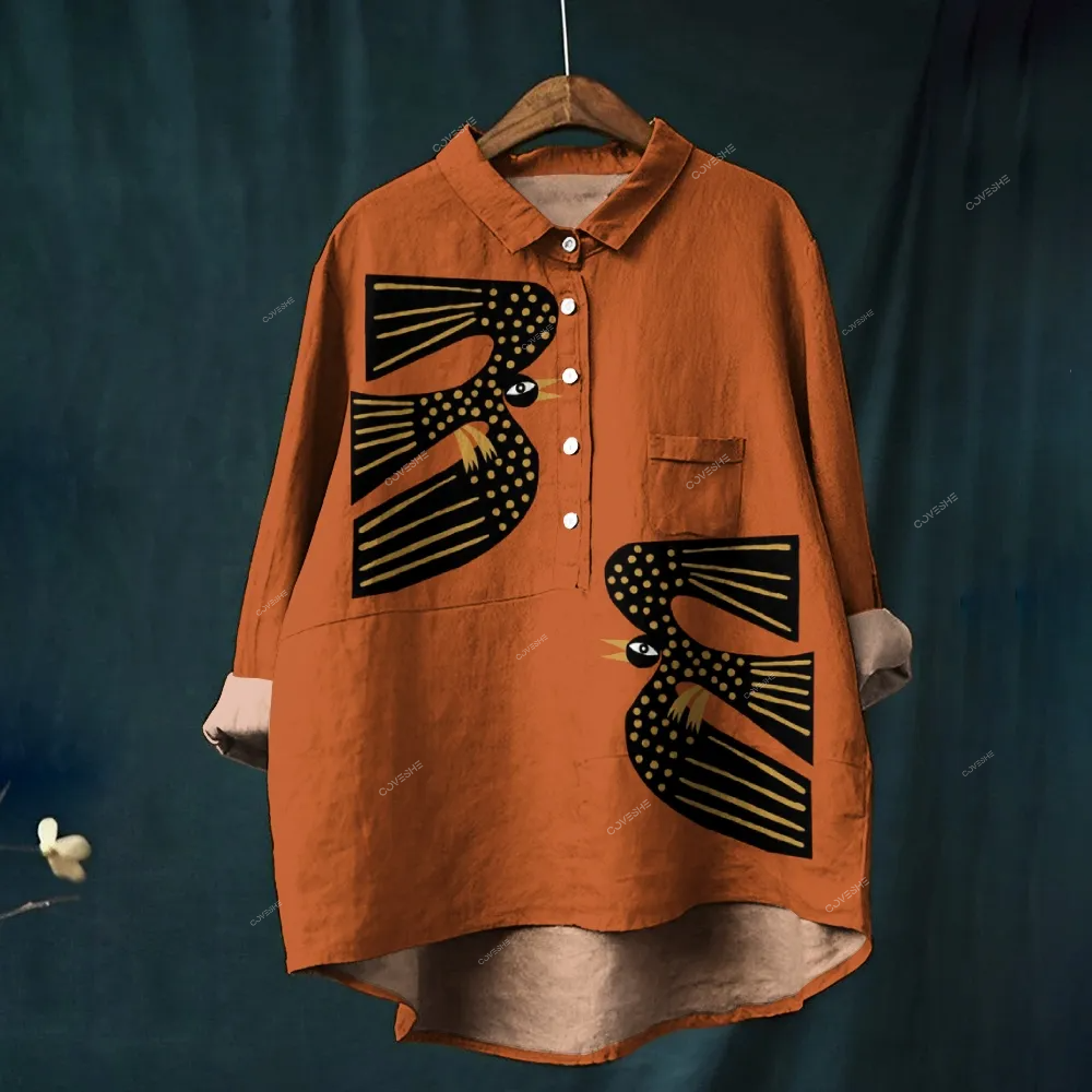 Women's Bird Art Print Casual   Shirt